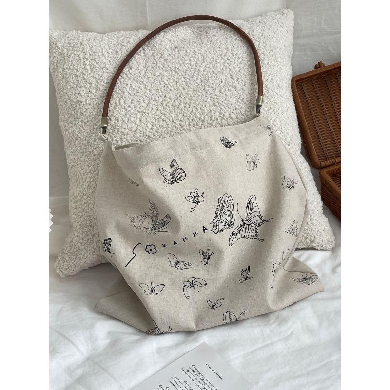 New Printed Butterfly Shoulder Canvas Bag Women's Small Satchel Lazy Student Large Capacity Canvas Bag