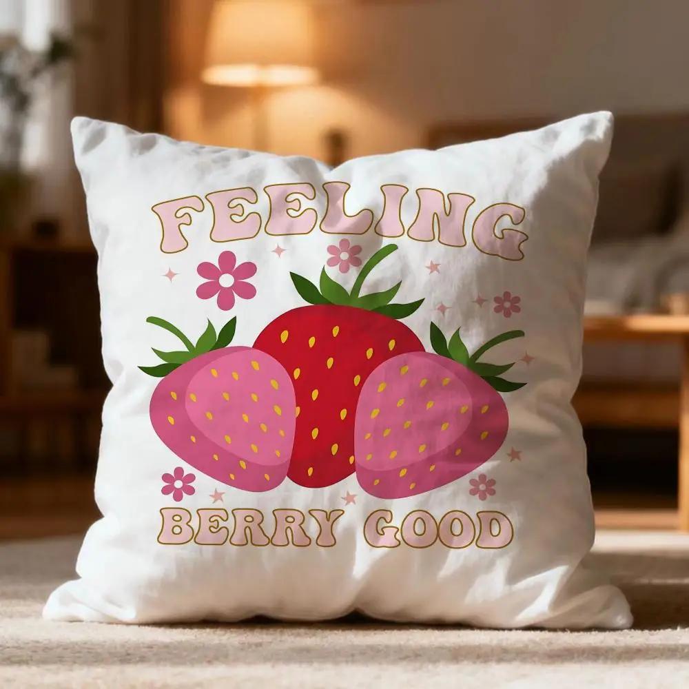 Retro Strawberry Texting Cushion Cover Soft Pillow Cases Home Bedroom Living Room Sofa