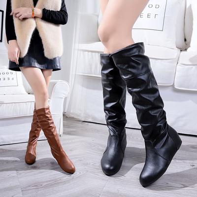 Large Size Women's Boots Women's Boots Europe Station Solid Color Folded Medium Boots