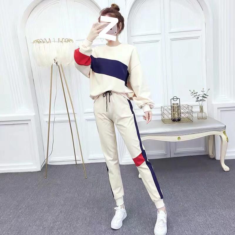 Casual Sports Outfit for Women - Spring/Autumn Korean Version - Loose and Fashionable Long-sleeved Pullover Set of Two Pieces