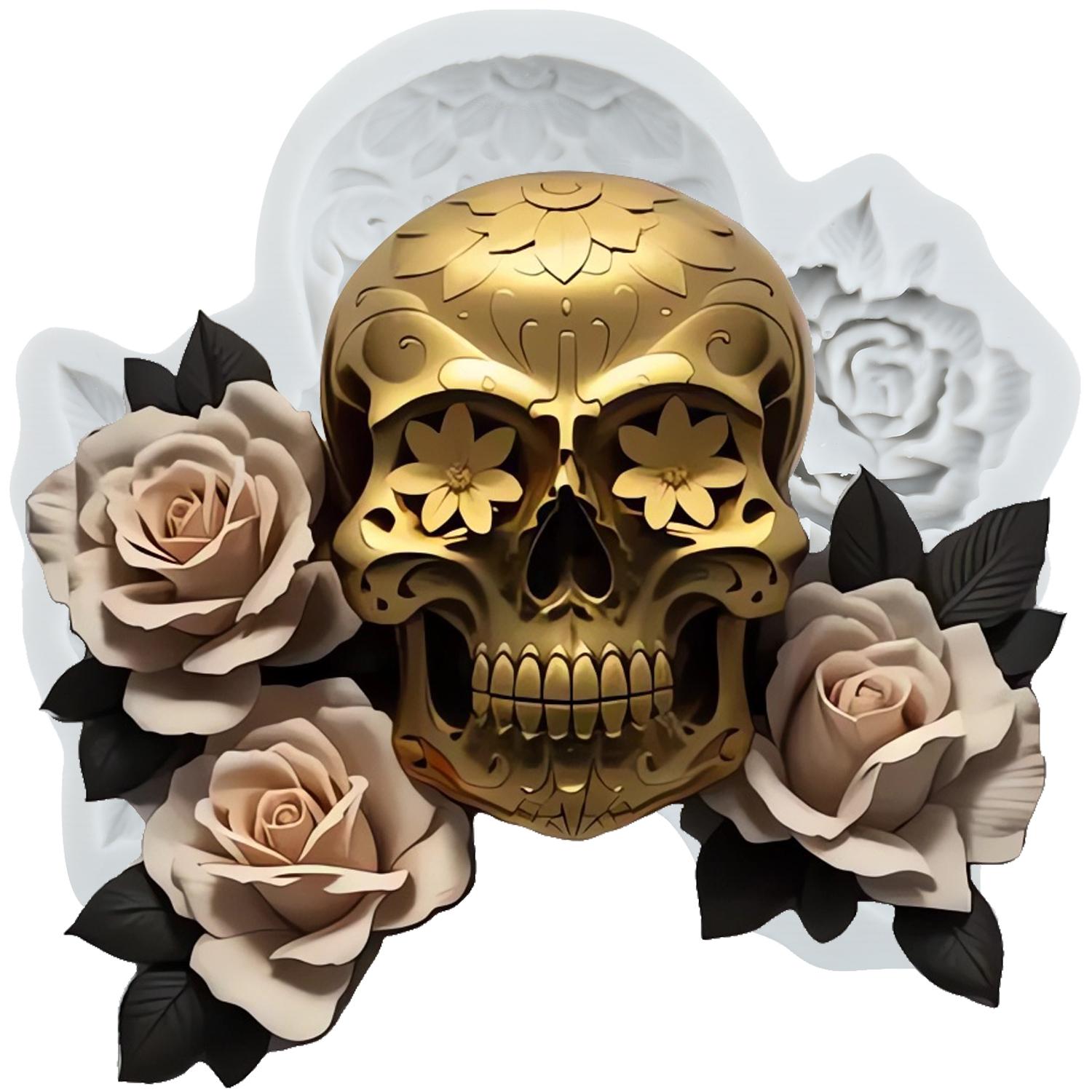 

Хэллоуин Череп Формы из мастики Череп Роза Силиконовая форма Украшение для торта Топпер для кексов Шоколадные конфеты Сахарная паста Полимерная глина Форма серый