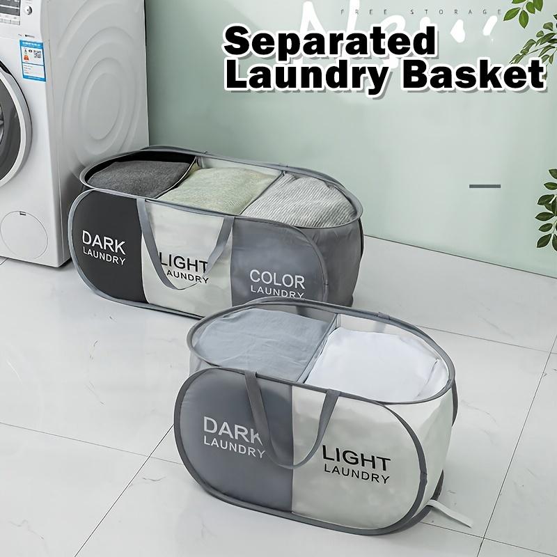 1pc Folding Classified Laundry Basket Breathable Separated Dirty Clothes Storage Basket with Handle Large Capacity Laundry Bag