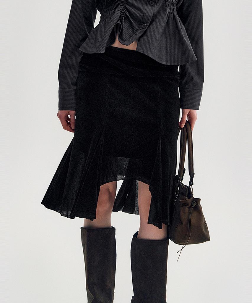 Kimjisu Velvet Jersey Gored Skirt _ Black