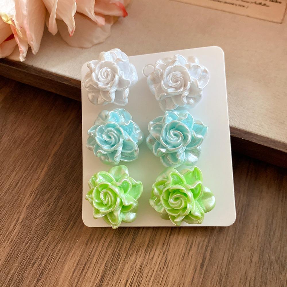 Jewelry Accessories Resin Flower Earrings Set Vacation Style Sweet Stud Earrings  Lady White Blue Green
