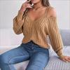 Autumn Winter Casual Solid Herringbone Shoulder Lantern Sleeve Sweater Women's Clothing