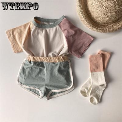 2ks Batole Děti Chlapci Dívky Oblečení Sady Letní Móda Krátký Rukáv Dětská Trička + Šortky Patchwork Barva Oblečení Oblek