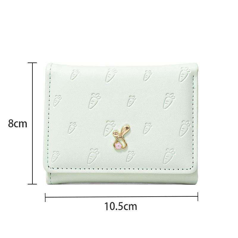 Portable Cartoon Rabbit Purses Carrot Printed Snap Button Lady Short Pu Wallet Waterproof Candy Color Triple Fold Card Bag