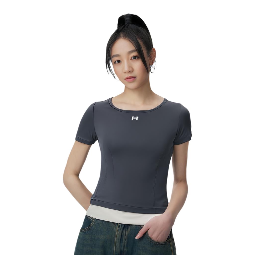 Under Armour Solid Color Breathable Casual Sports Short Sleeve T-Shirt Women Tops Gray 1379149-044