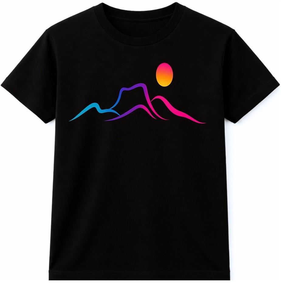 Mountain Line Art T Shirt Minimalist Landscape Sun Graphic Tee Abstract Nature S