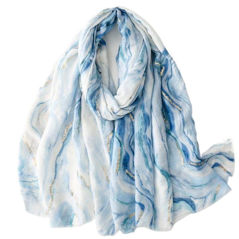 Spring and Summer Cotton and Linen Hand Scarf Gold Hot-scalding Hexi Corridor Corrugated Burr Scarf Warm Shawl