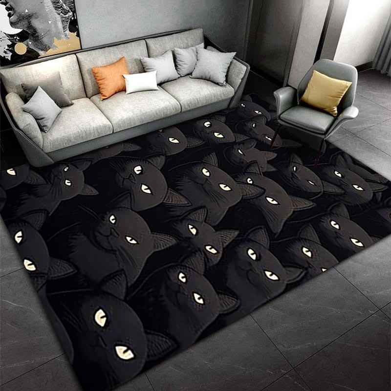 Black Cat Pattern Carpet with Mysterious Eyes for Home Decor Suitable for use as an anti-slip for living room bedroom sofas