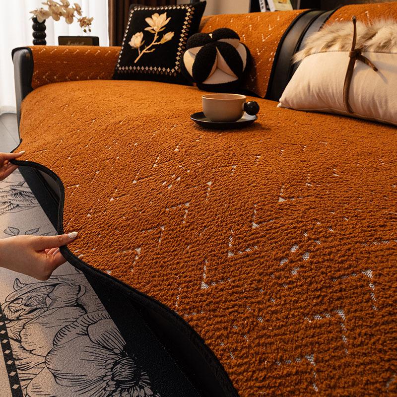Special-Shaped Sofa Cushion Fixed Non-Slip Autumn And Winter Plush New Straight Row Sofa Seat Cushion Irregular Winter Sofa Cover