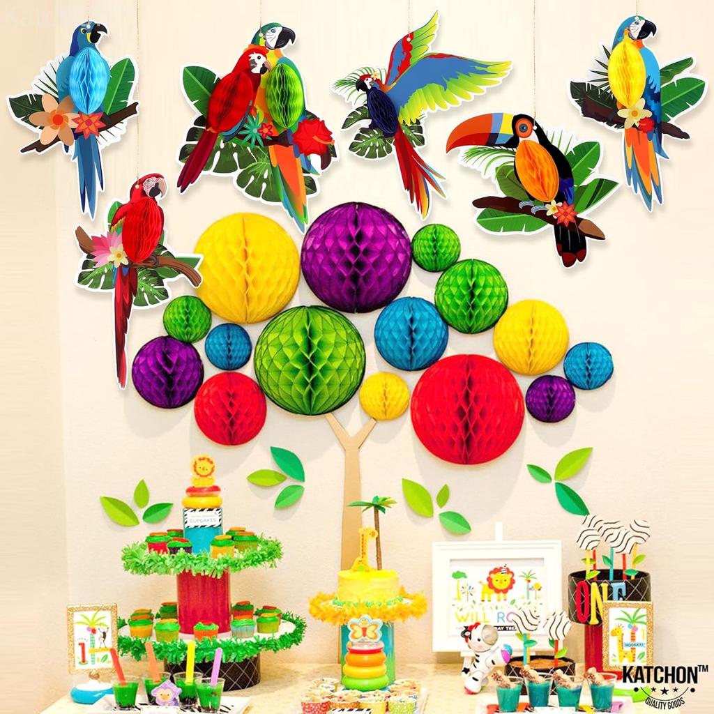 KatchOn, Large Tropical Birds Honeycomb Cutouts - 9x7.7 Inch | Paper Bird Decorations, Luau Party Decorations, Hawaiian Party Decorations, Rainforest