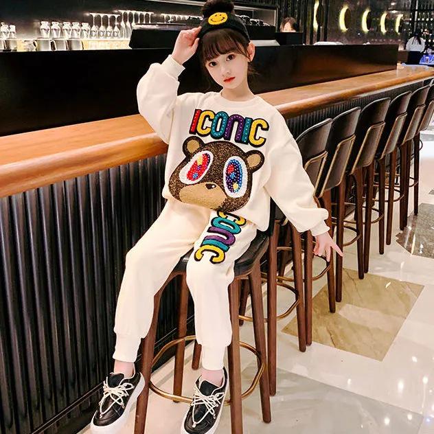 Dívčí módní dvoudílné sportovní soupravy na jaro a podzim - Trendy streetové oblečení pro děti od základní školy po velké děti