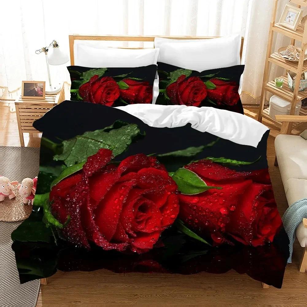 Red Rose Bedding Set Flower Bedding Set Single Twin Double Queen King Cal King Size Bed Linen Set