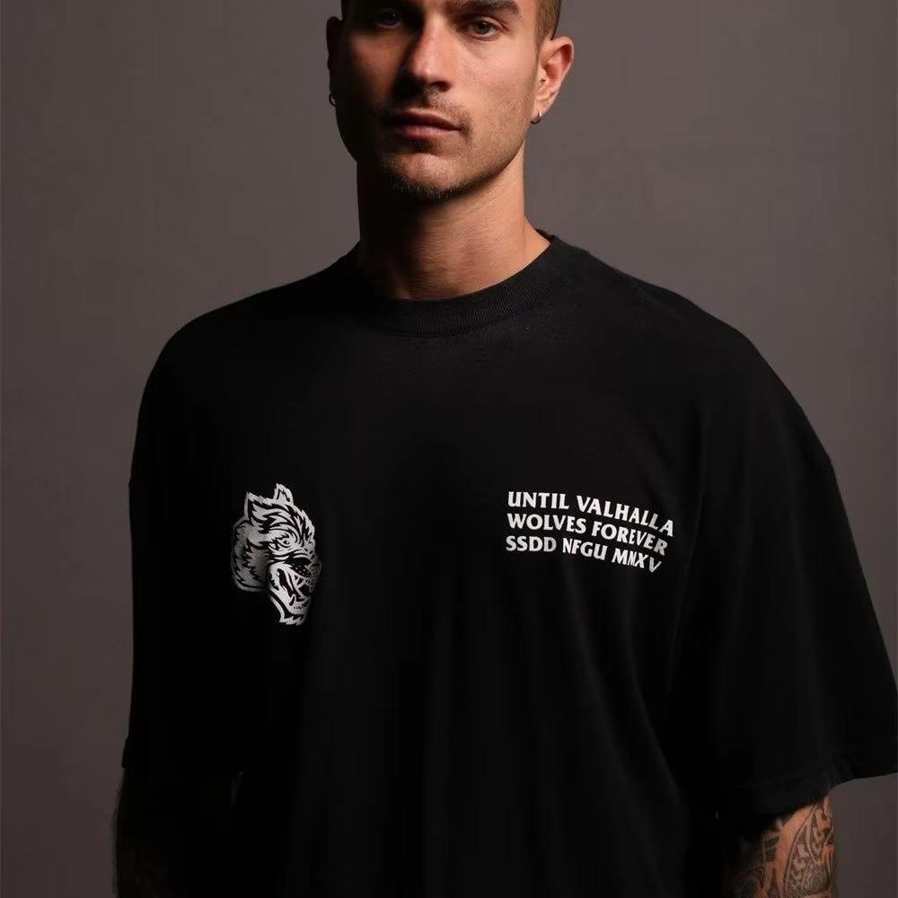 DARCSPORT Wolf Head High Quality T-shirt Summer City Fitness Sport Loose Casual Crewneck Men's T-shirt Couple 100% Cotton