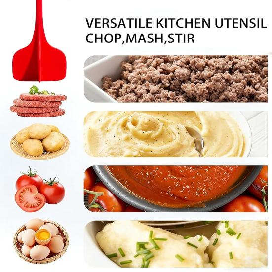 4 Blade Meat Chopper & Masher, Multifunctional Ground Meat Crusher, Food Fruit Vegetable Masher, Nonstick Mixing Chopper Tool for Ground Beef Potato