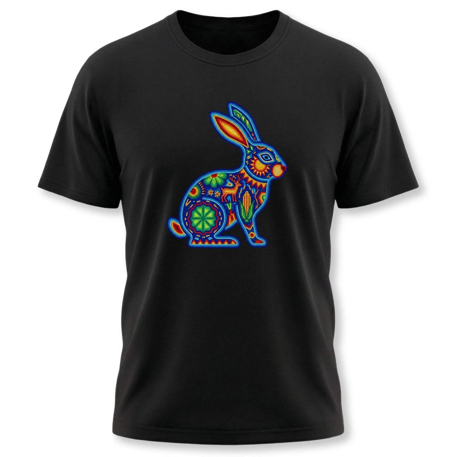 Huichol Rabbit T-Shirt | Vibrant Mexican Folk Art Animal Graphic Tee Shirt XL