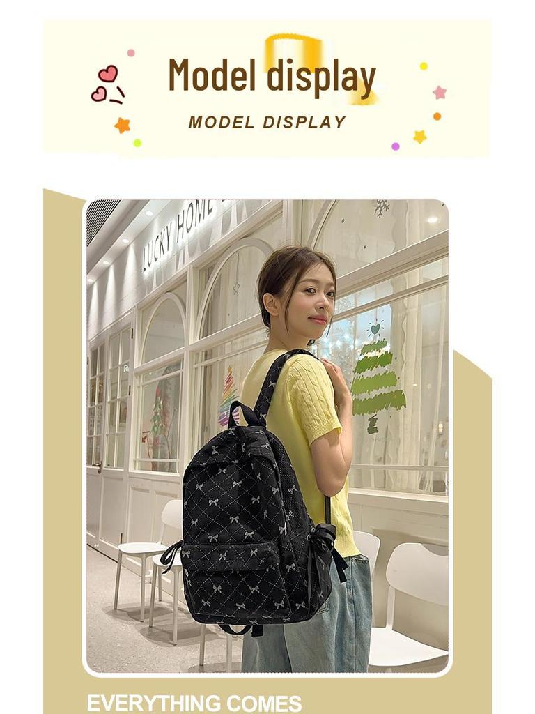 Versatile Corduroy Butterfly Print Backpack - Lightweight, Simple, Casual Design for Students