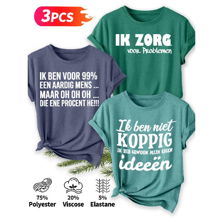 Three-piece Set Elegant Short-sleeved Shirt for Women Fun Dutch Language Texts Fun Dutch Language Texts Dutch Language Fun Text Print