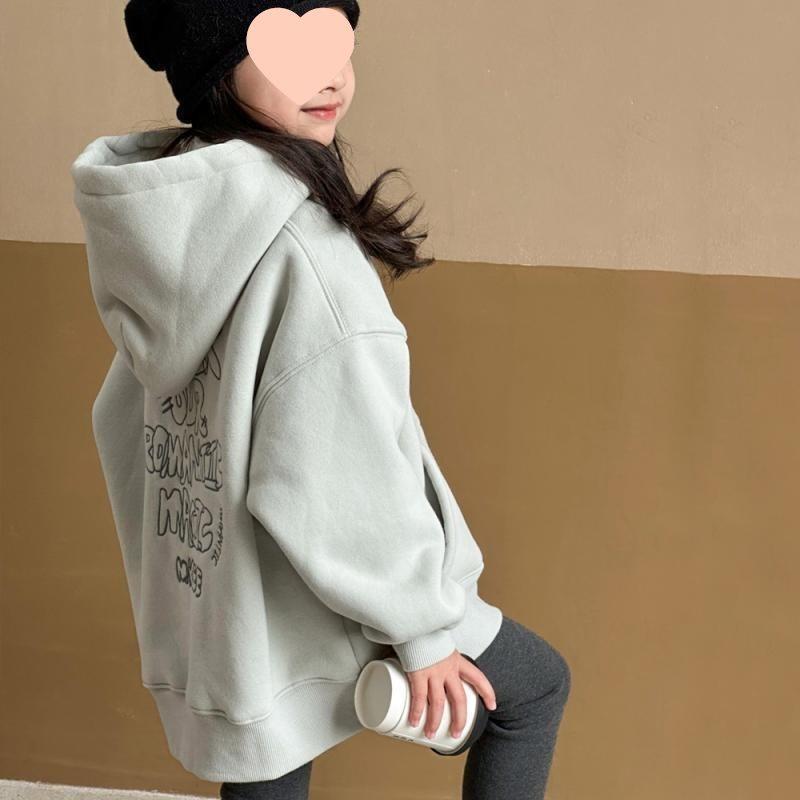 Felpa con cappuccio foderata in pile da bambina, spessa, calda, vestibilità ampia, top invernale per bambini