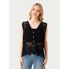 DIMANAF 2026 New T-Shirt Knitting Lace Vest Women Buttons O-Neck Hollow Summer Style Basic Tops Tees Loose Clothing