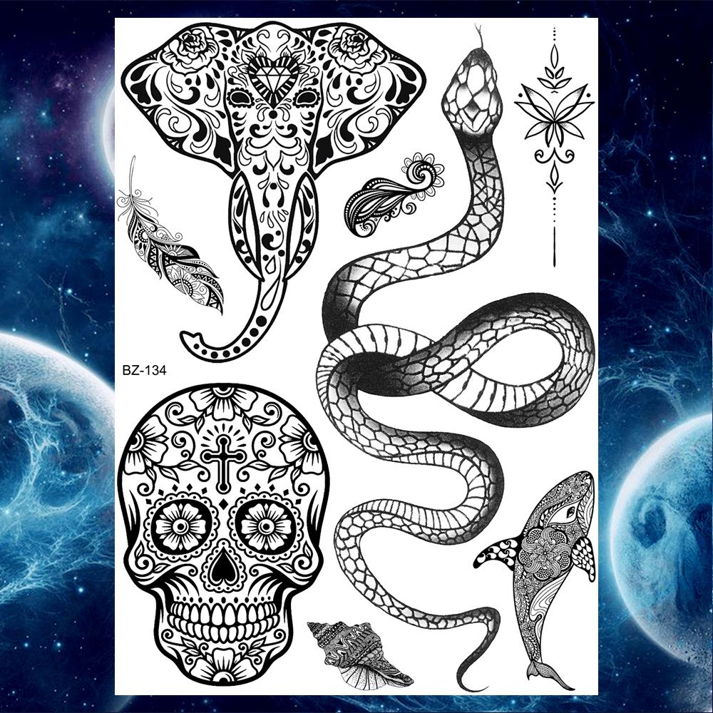 YURAN Women Girl Big Arm Owl Fake Tattoo Temporary Henna India Tatoo Stickers Custom Mandala Flower Black Turtle Tattoos Lace