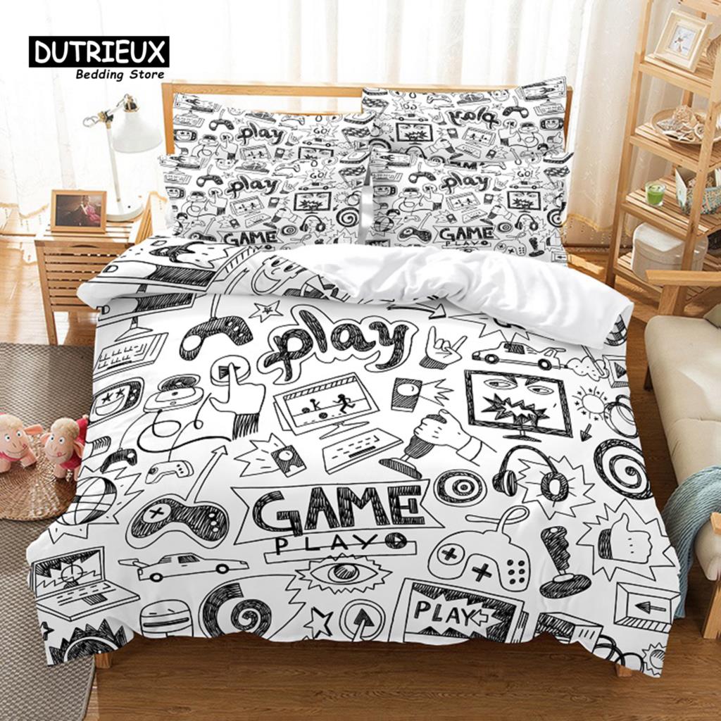 Game Dekbedovertrek Set, Mode Beddengoed Set, Zachte Comfortabele Ademende Dekbedovertrek, Voor Slaapkamer Gastenkamer Decor EU single(135x200cm)