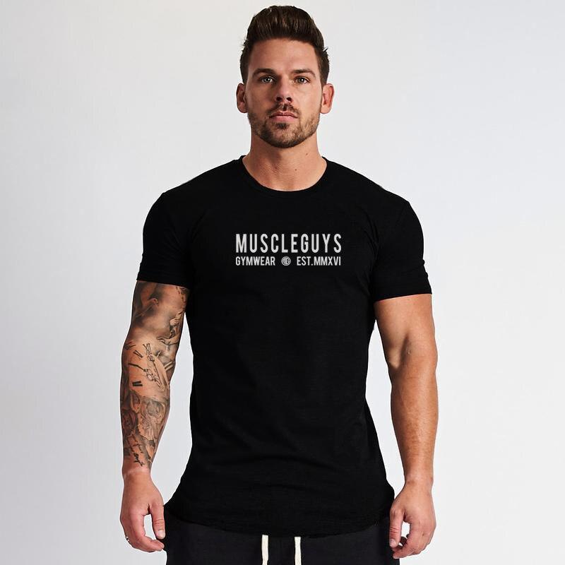 Muscleguys Fashionable and Handsome Letter Printing Sports T-shirt Training Fitness Leisure Short Sleeve