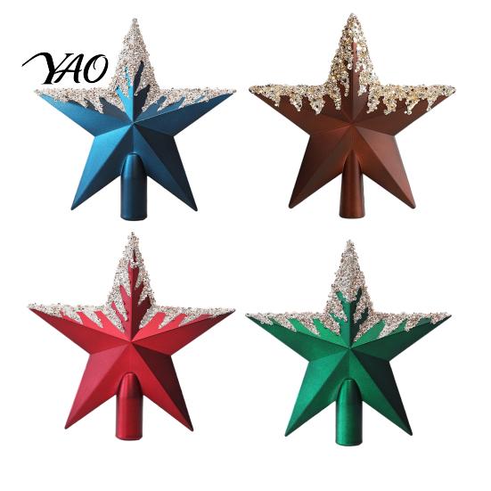 Classic Holiday Tree Star Glitter Sequins Topper, Shiny Sparkly Treetop Festive Decoration Accessories Ornament, Shatter-Proof Christmas for