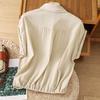 Camicia Casual da Donna a Bottoni Manica Corta Orlo con Coulisse Vestibilità Rilassata Top Leggero per l'Uso Quotidiano
