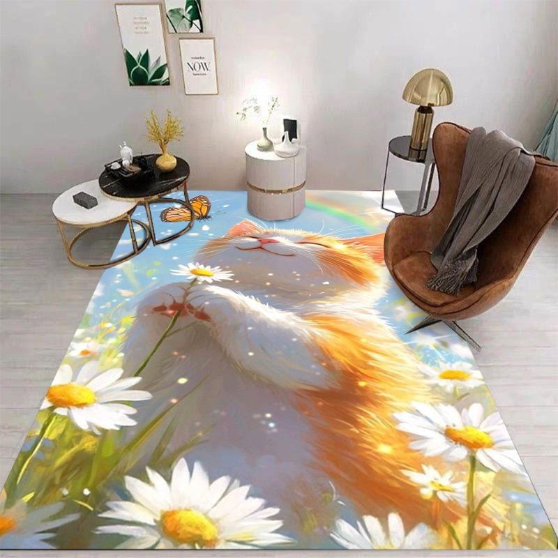Kawaii Cute Cat Kitten Carpet Cartoon Living Room Bedroom Kitchen Sofa Entrance Rug Non-slip Washable Home Beautiful Decor Mat