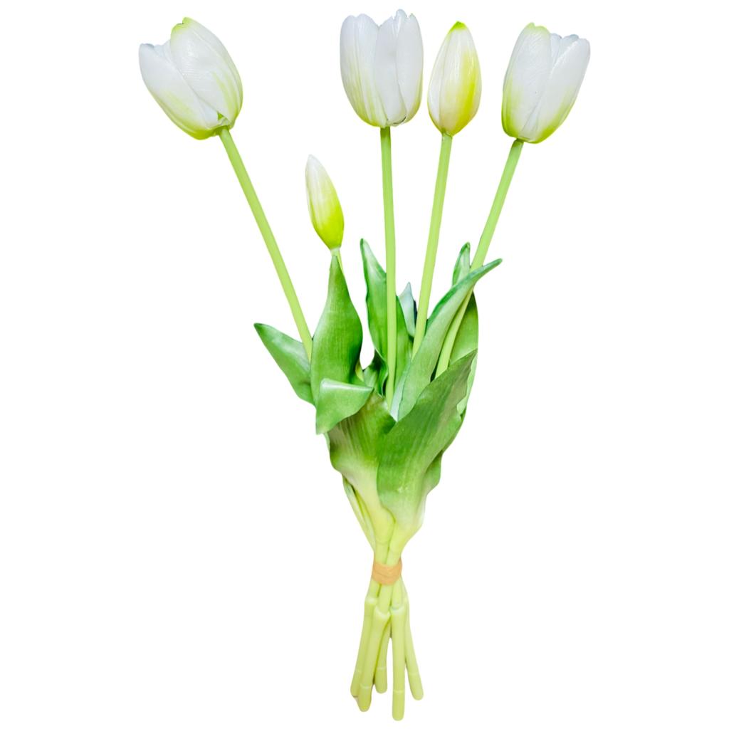 White tulips - Rubber bouquet with tulips 39 cm Real Touch color 6