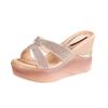 Wedge heel slippers women's 2025 summer new fish mouth high heel sandals waterproof table sexy rhinestone thick bottom outer wear one-word drag