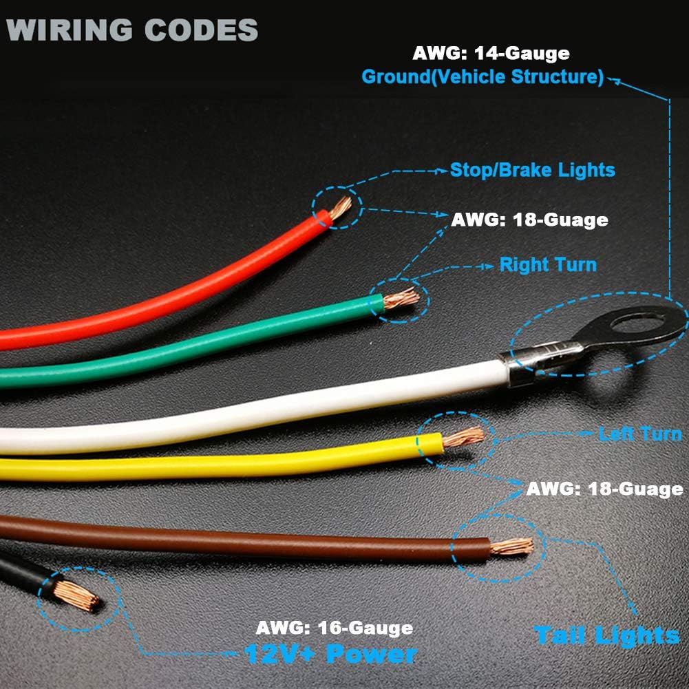 Powered 3-to-2-Wire Trailer Tail Light Converter with 1.5ft Leads and 4.8ft 4-Way Wiring Harness Connector - LED Compatible