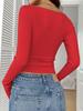 New Autumn/Winter 2025 European Lace Button V-Neck Slim Fit Long Sleeve Women's Top