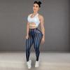 Dámské sportovní legíny s vysokým pasem s pruhovaným potiskem strečové kalhoty na jógu sexy přiléhavé imitace džínů cvičení posilovna kalhoty push up