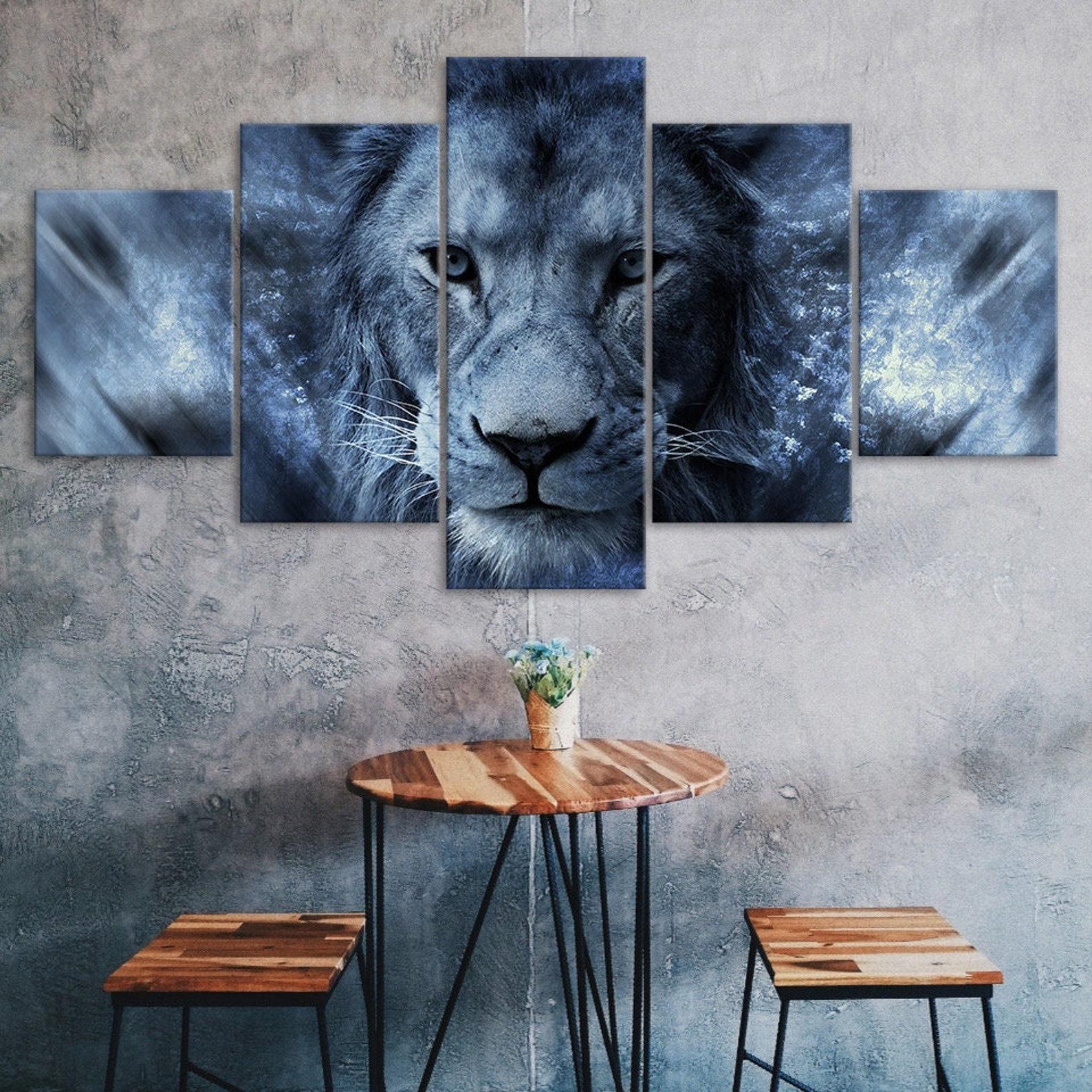 

Lion Head Spirit Animal Scene 5 Piece Five Panel Wall Canvas Print Pictures Modern Art Poster Home Decor Gift For Him For Her 20X35 20X45 20X55CM