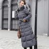 Giacca parka da donna alla moda invernale calda di media lunghezza con cappuccio casual, con collo in pelliccia rimovibile, per donna