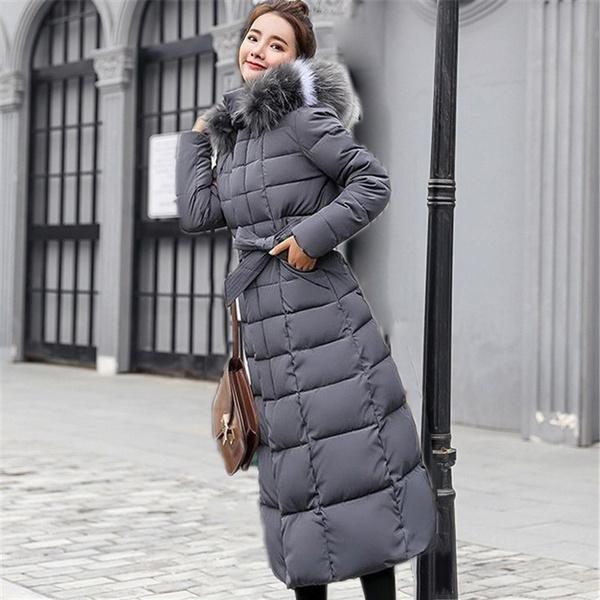 Giacca parka da donna alla moda invernale calda di media lunghezza con cappuccio casual, con collo in pelliccia rimovibile, per donna