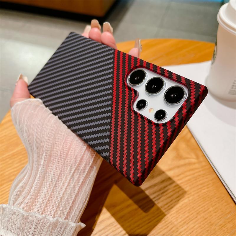 Ultra-Thin Carbon Fiber Pattern Phone Case For Samsung S22 S23 S24 S25 Ultra Plus Note 20 10 Plus Slim Shockproof PC Hard Cover