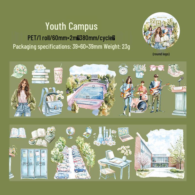 Campus Life Series: PET Tape Scenery Stickers (6 Variants) for Journaling