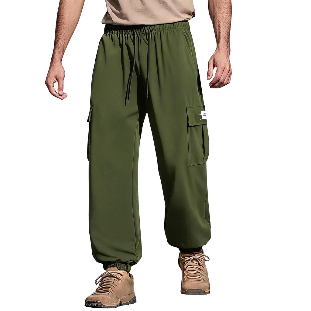 Herren Cargojogginghose Leichte Arbeitskleidung Verjüngtes Bein Mehrere Taschen Design Outdoor Sport Freizeit Hose mit Elastischem Bund und Knöchelbündchen