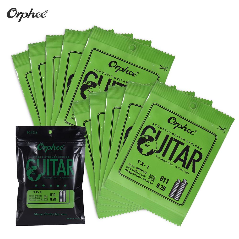 Orphee TX-1 Single String Replacement for Acoustic Folk Guitar 1st E-String (.010) 10-Pack High-carb
