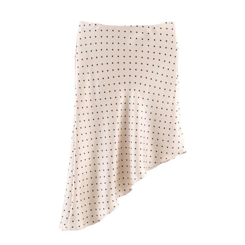 2026 Spring French Polka Dot Asymmetrical Silk Midi Skirt for Women Extra Small