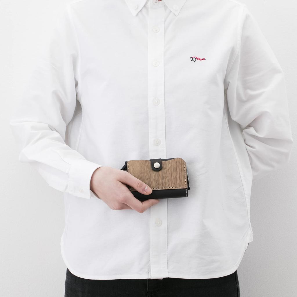 REAL Key Card Coin Case Key Case with Coin Purse Genuine Leather Natural Wood Wood Leather Made In Japan Black [VARCO WOOD] Men's Women's (Camel)