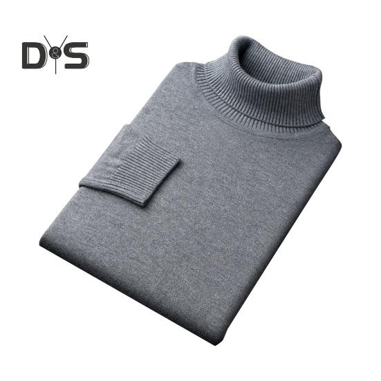 

Осень-зима мужской свитер с высоким воротником, толстый эластичный трикотажный свитер с длинными рукавами, теплый однотонный трикотаж для повседневной носки в деловом стиле L