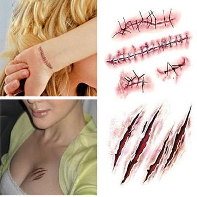Halloween Zombie Scars Tattoo Stickers Halloween Decorations False Wounds Horror Blood Scarf Sticker