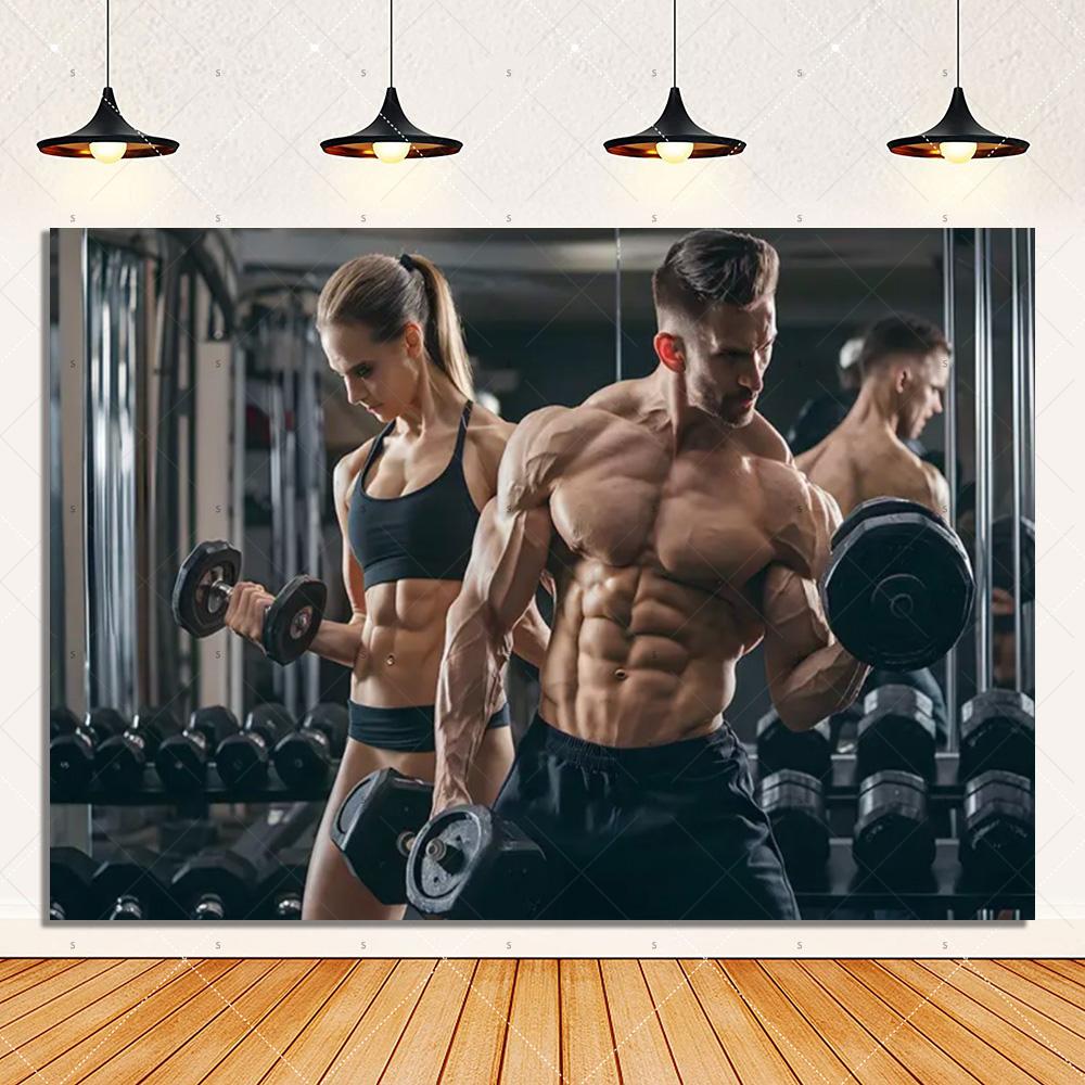 

Weightlifting Fitness Background Dumbbells Workout Bodybuilder Gym Backdrop Supplies Graffiti Fitness Party Decor Photo Studio 120X90CM
