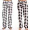 Calças Femininas para Casa Cintura Elástica com Cordão Casual Calças de Perna Larga Estampa Xadrez Caimento Solto Calças de Lazer